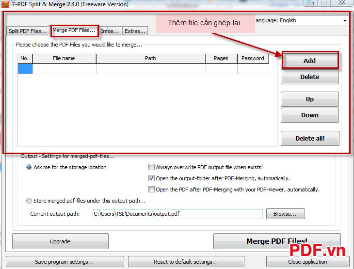 Chọn file PDF để ghép nối