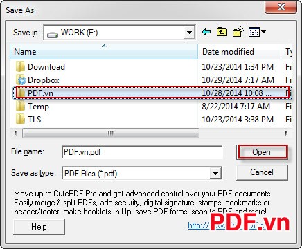 Chọn nơi chứa file PDF được chuyển đổi
