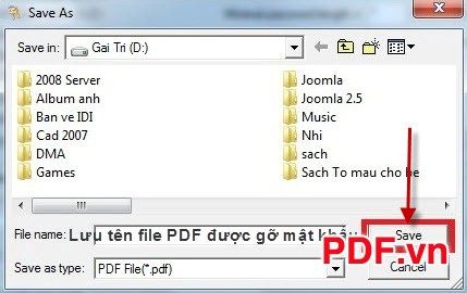 Lưu file PDF sau khi đã được gỡ mật khẩu