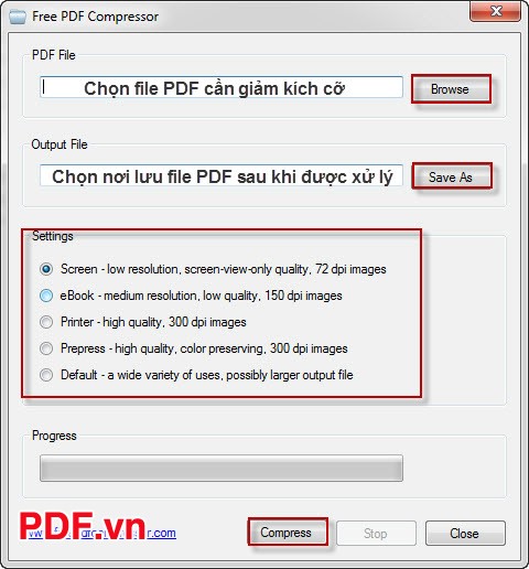 Tiến hành giảm kích thước cho file PDF