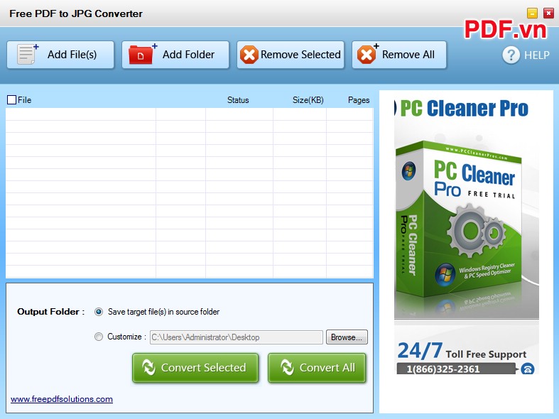 Giao diện Free PDF to JPG Converter