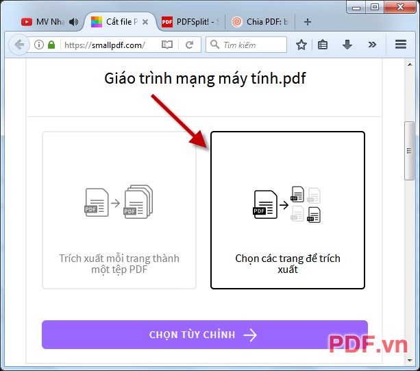 Kích chọn trích xuất mỗi trang thành một tệp PDF