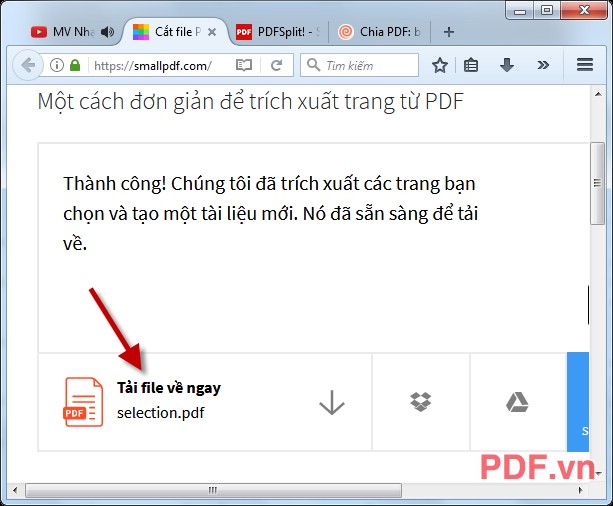 Tệp PDF ban đầu đã được chia theo tùy chọn