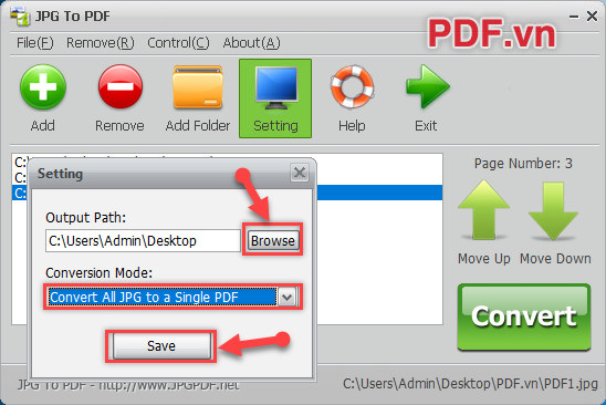 Chọn Browse để chọn vị trí lưu file PDF sau khi chuyển đổi