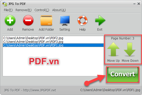 Chọn “Convert” để tiến hành ghép nhiều ảnh FPG thành 1 file PDF