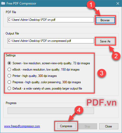Sử dụng phần mềm Free PDF Compressor