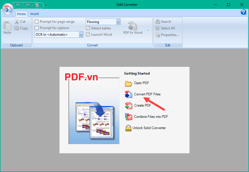 Tại giao diện chính chọn Convert PDF files