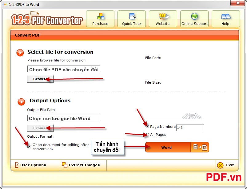 Tiến hành chuyển đổi PDF sang Word với 1-2-3PDF Converter