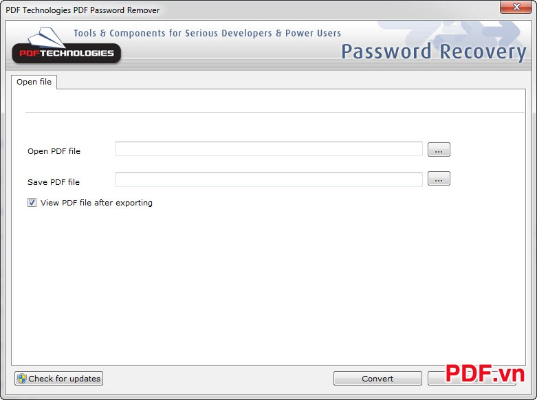 Giao diện chính chương trình PDF Password Remover