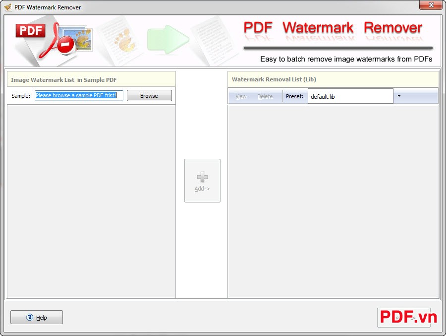 Giao diện chính chương trình PDF Watermark Remover