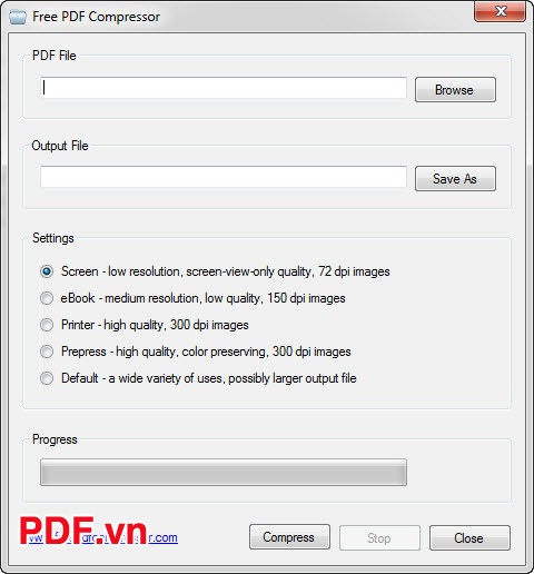 Giao diện chính của Free PDF Compressor