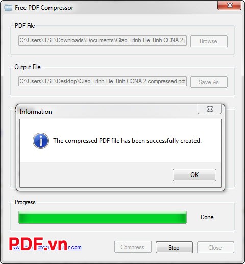 Hoàn thành quá trình nén file PDF