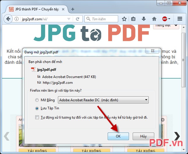 Tải file PDF đã tạo từ nhiều ảnh JPG về máy tính của bạn