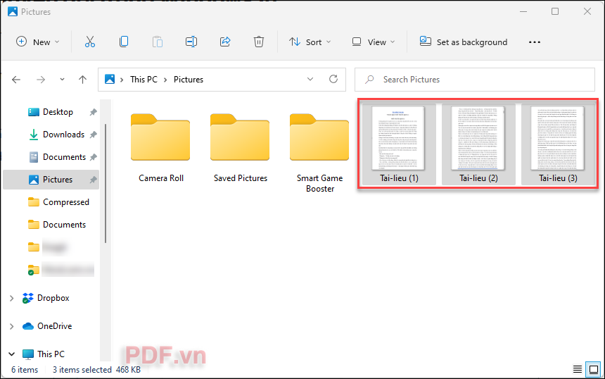 Giữ Ctrl và chọn tất cả ảnh bạn muốn chuyển đổi thành file PDF