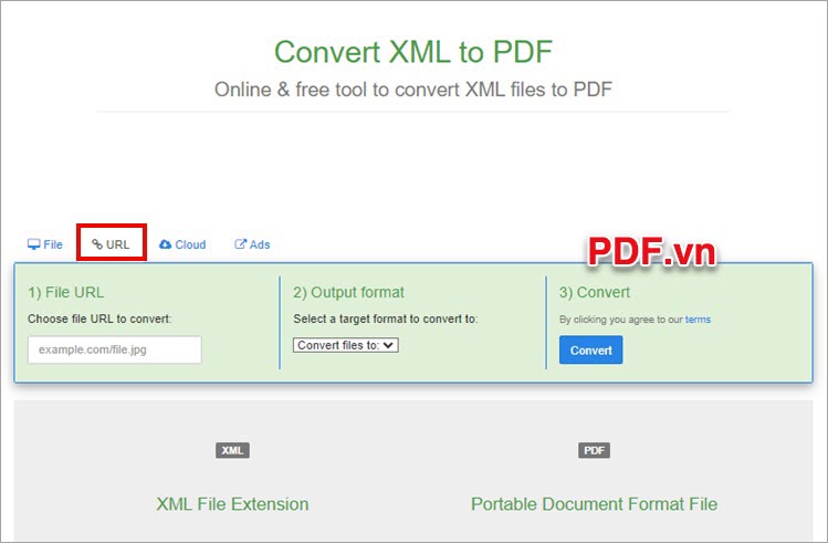Chọn URL sau đó chọn Convert để chuyển file XML sang PDF