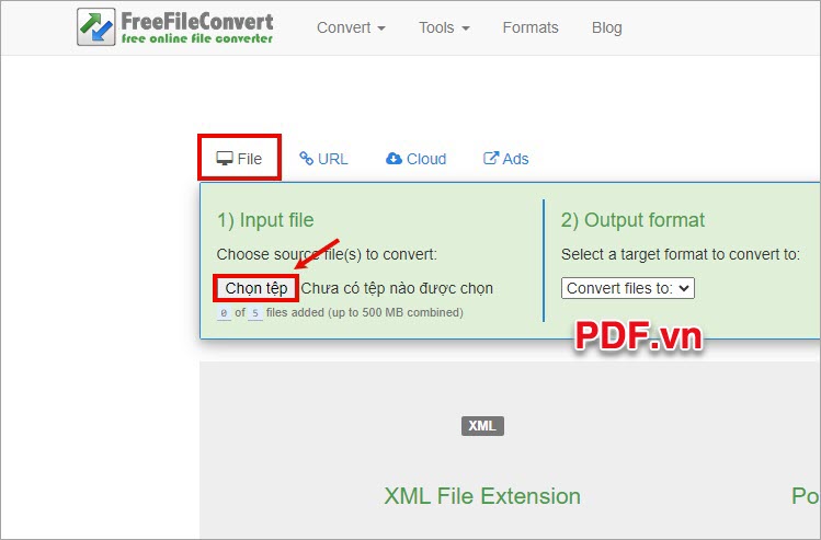 Chuyển file XML sang PDF với FreeFileConvert