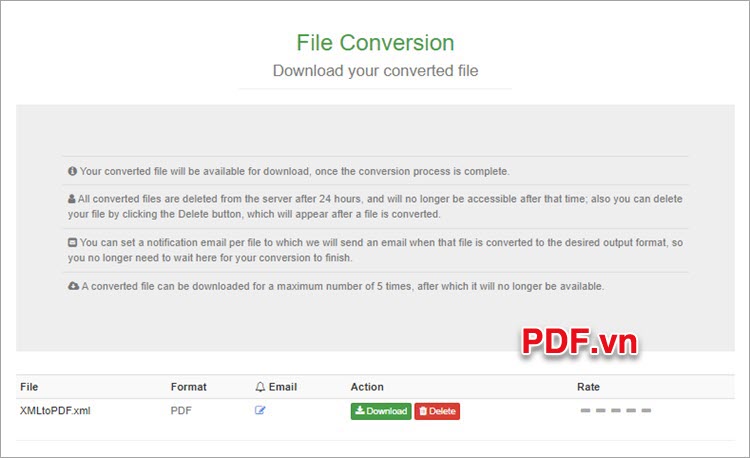 Khi xuất hiện File Conversion - Download your converted file, bạn chọn Download để tải file PDF