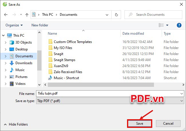 Chọn đến thư mục muốn lưu file PDF sau khi xoay và chọn Save để lưu file