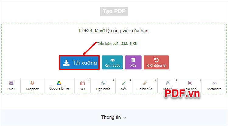 Nhấn chọn Tải xuống để lưu file PDF