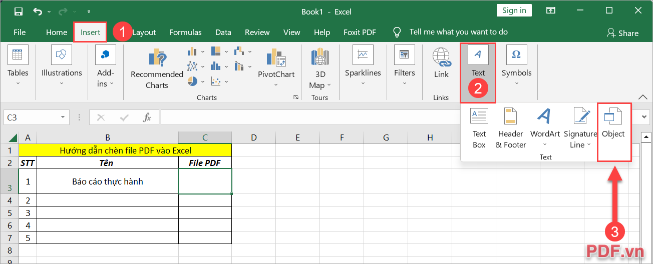 Hướng dẫn chèn file PDF vào Excel