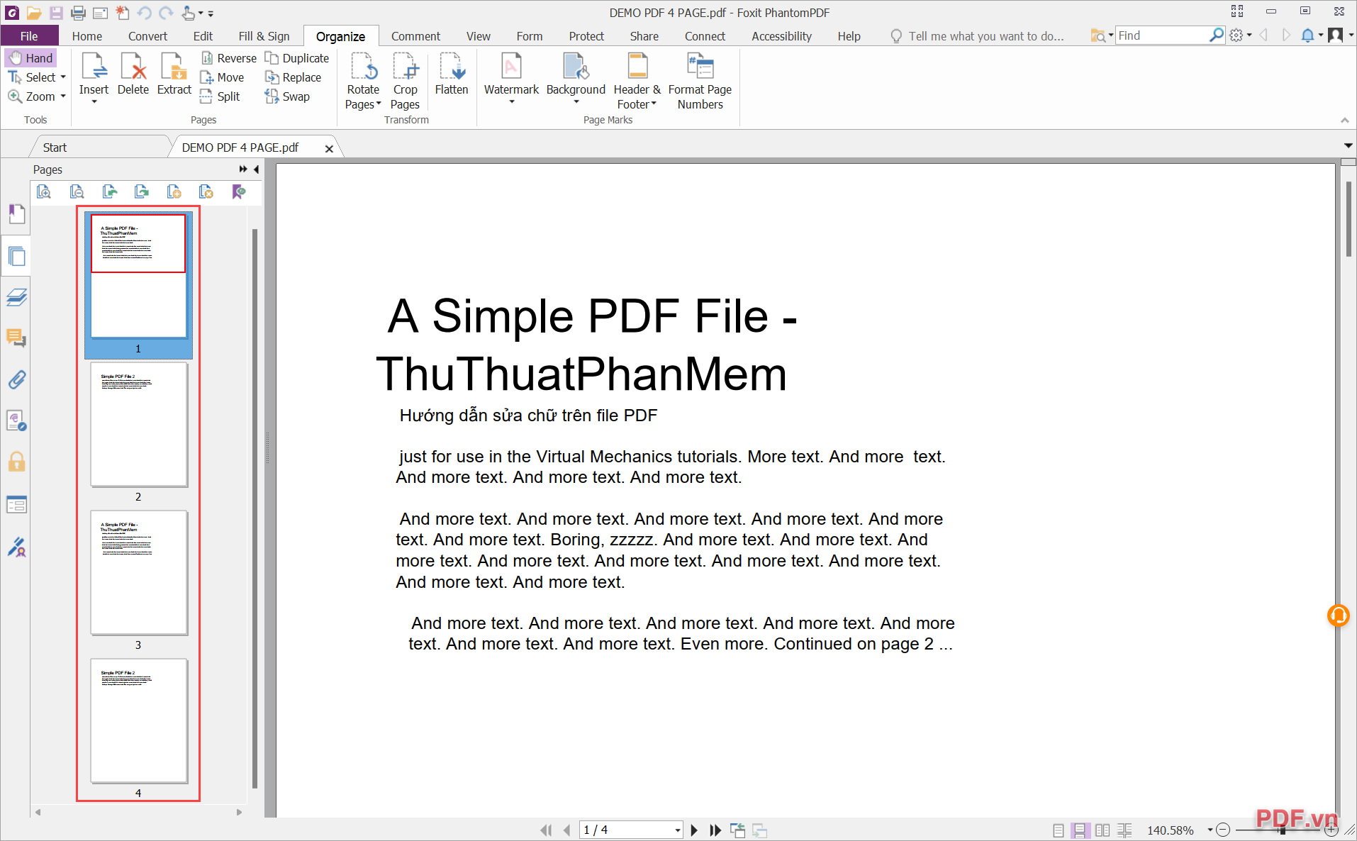 Quản lý trang của Foxit Phantom PDF