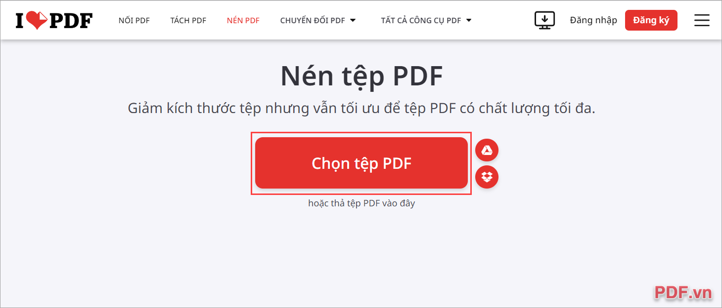 Bạn truy cập trang chủ I Love PDF Online và click Chọn tệp PDF