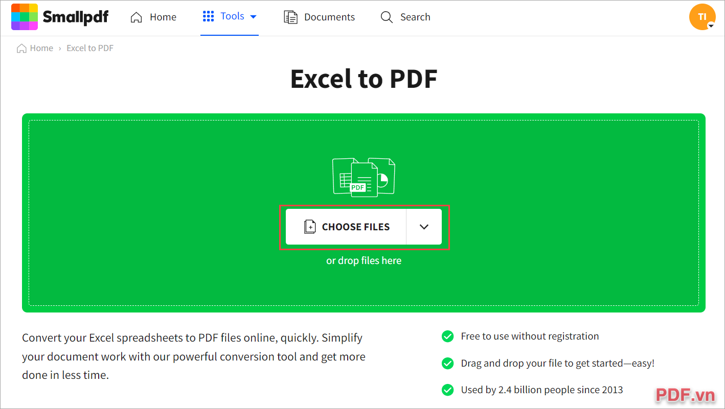 Cách chuyển file Excel sang PDF bằng Small PDF Online
