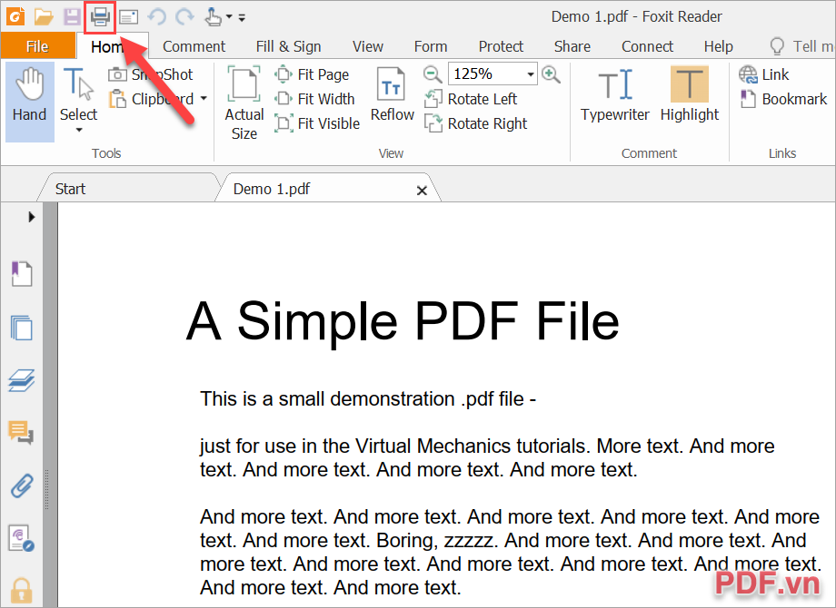 Chọn biểu tượng Print để chuyển sang chế độ in PDF