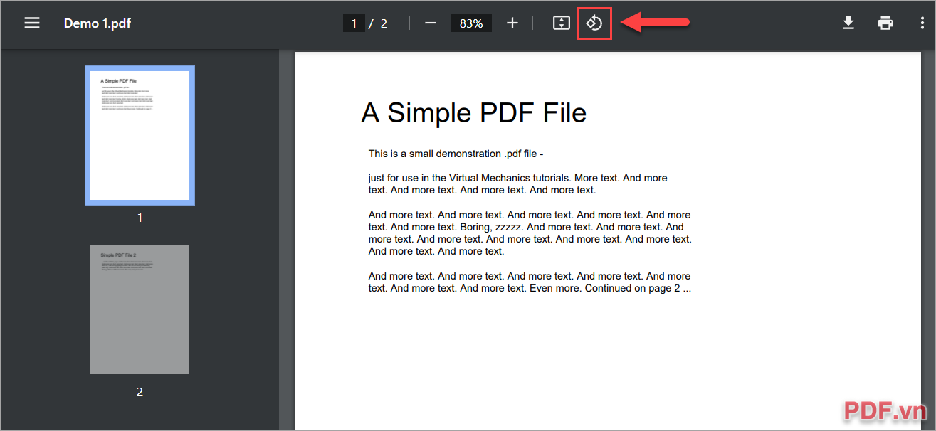 Chọn biểu tượng Xoay trên thanh công cụ để xoay file PDF bị ngược