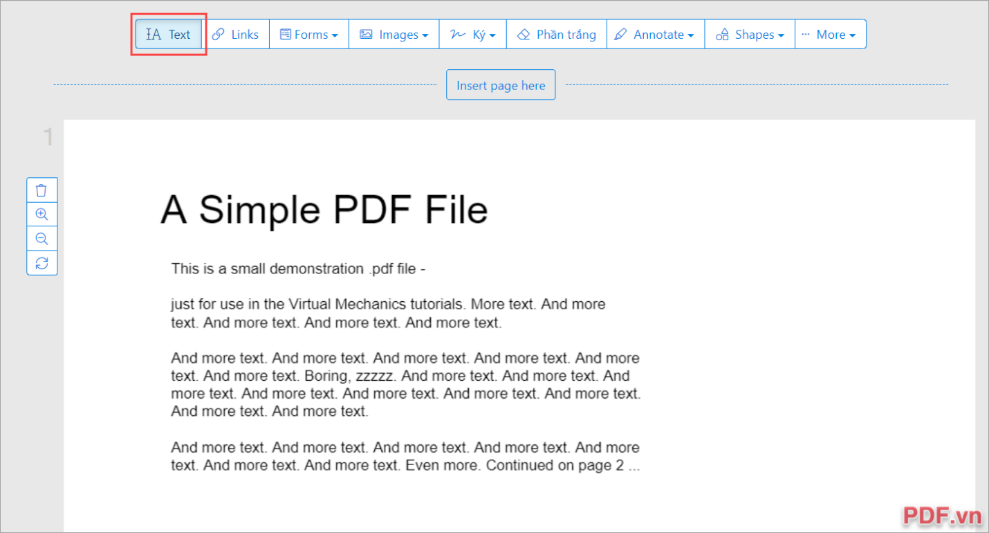 Chọn mục Text để chỉnh sửa nội dung chữ trong văn bản PDF