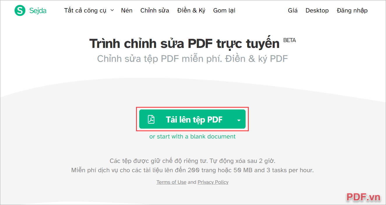 Chọn Tải lên tệp PDF