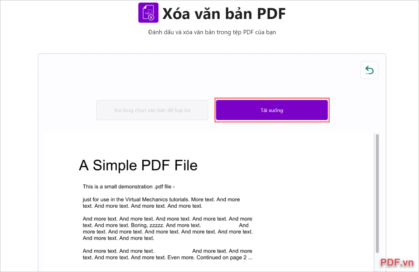 Chọn Tải xuống để lưu file PDF đã xóa chữ về máy tính