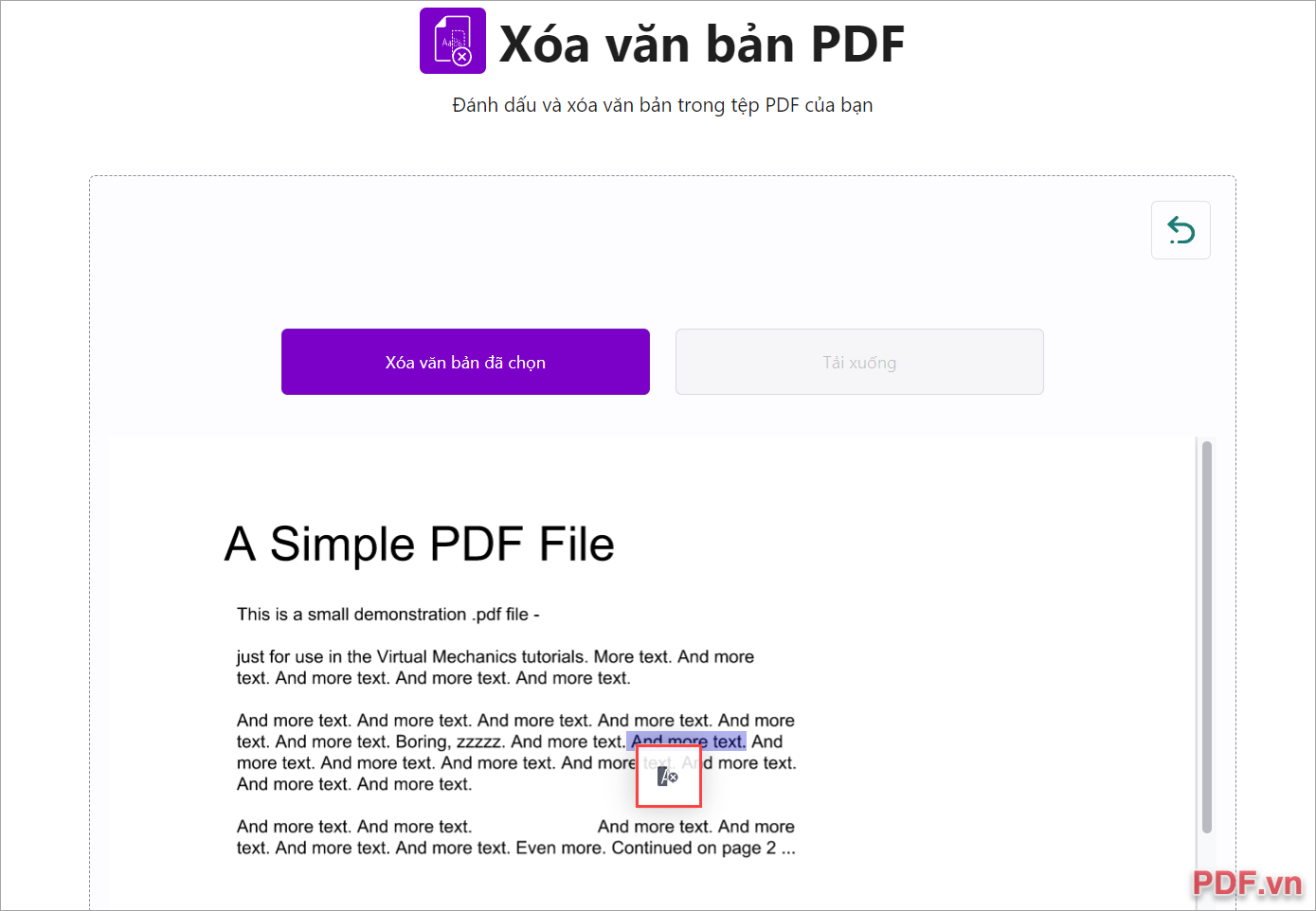 Chọn toàn bộ các vùng văn bản cần xóa trong file PDF