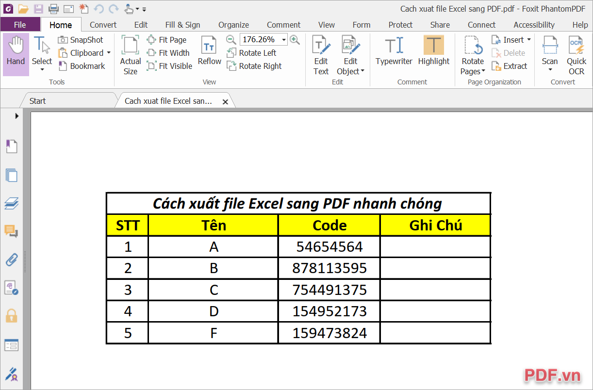 Hoàn tất việc xuất file Excel sang file PDF