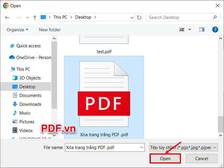 Chọn đến file PDF cần xóa trang trắng trong PDF và chọn Open
