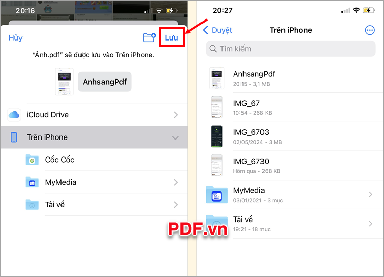 Chọn Lưu như vậy bạn đã chuyển ảnh sang PDF trên điện thoại