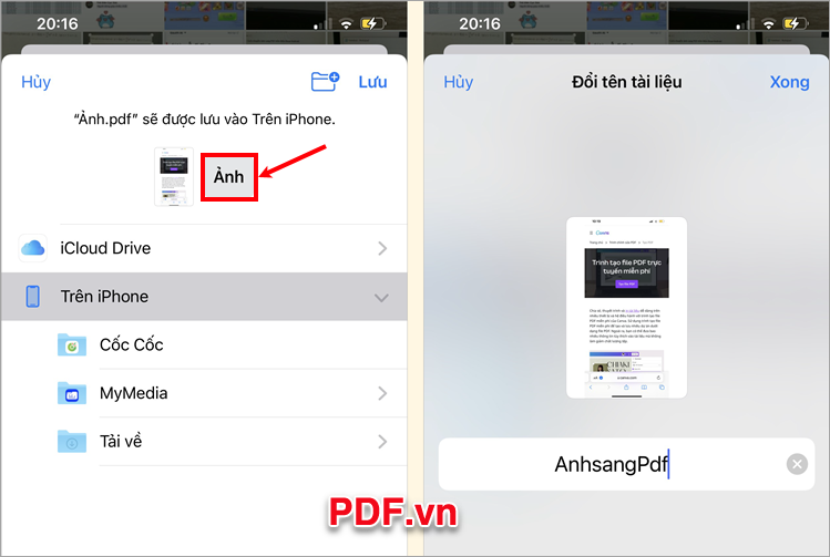 Chọn vào phần tên chữ đậm để đổi tên file PDF