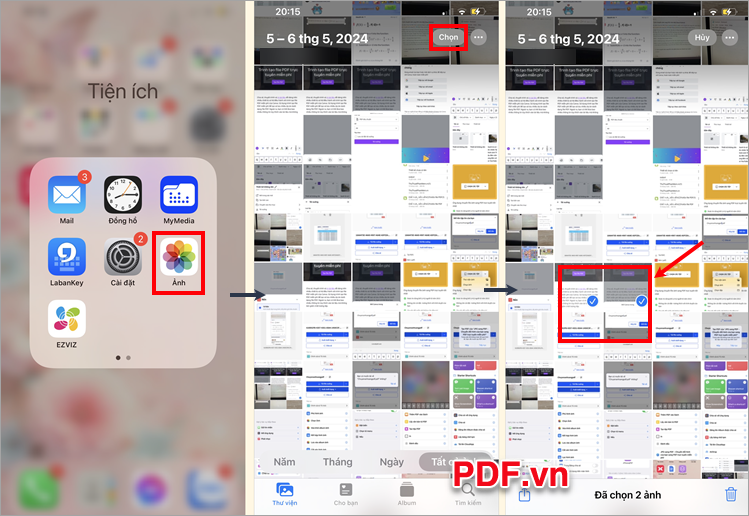Mở thư mục ảnh sau đó nhấn vào chữ Chọn