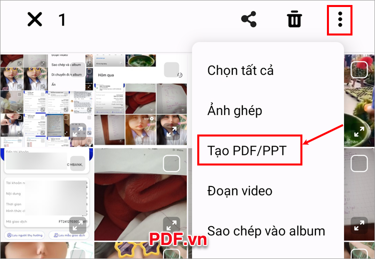 Nhấn biểu tượng dấu ba chấm dọc và chọn Tạo PDF-PPT