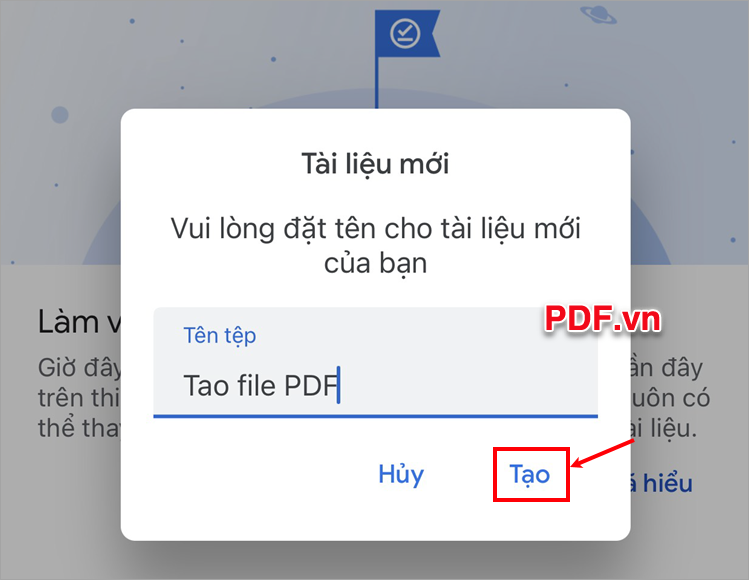 Nhập tên file PDF mà bạn muốn và chọn Tạo