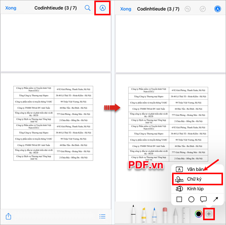 Chọn biểu tượng dấu cộng và chọn Chữ ký