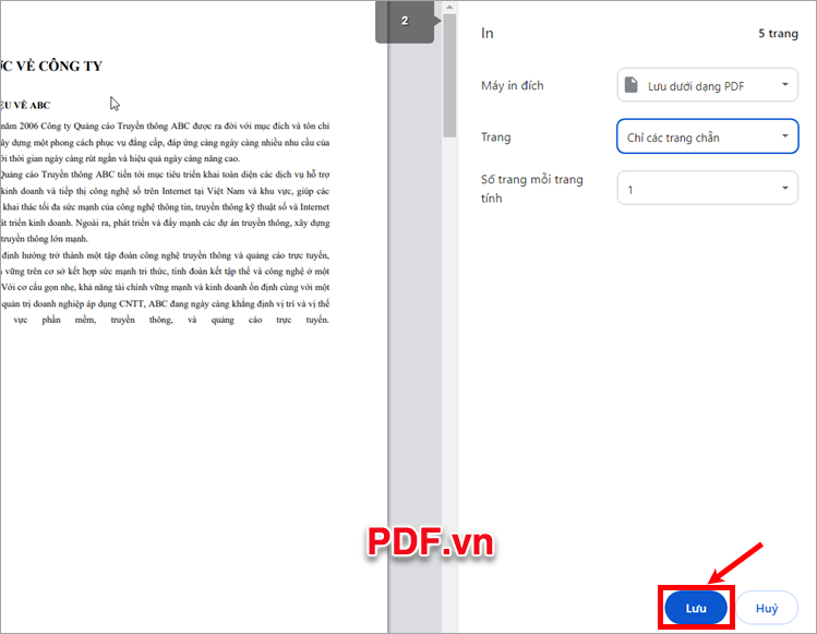 Chọn Lưu để lưu file PDF sau khi chia nhỏ