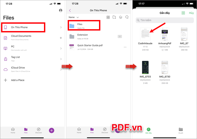 Chọn On This Phone, chọn tiếp Files, chọn đến file PDF cần chỉnh sửa