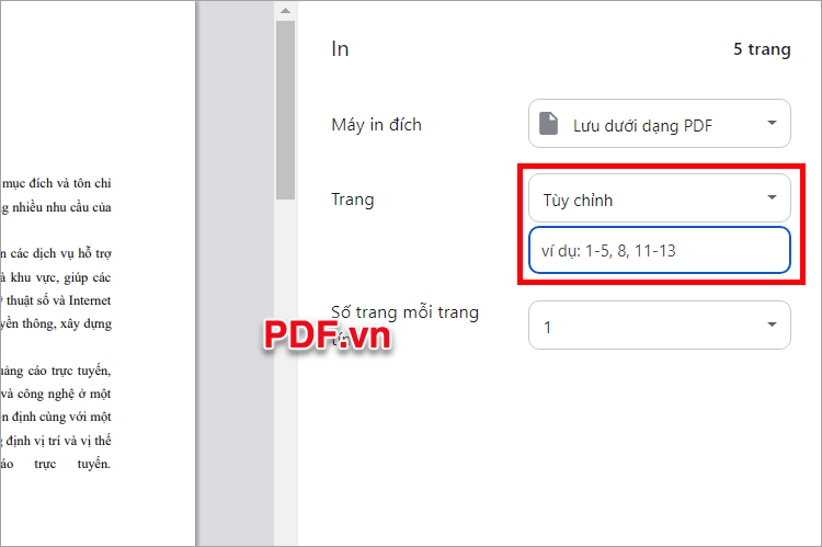 Chọn Tùy chỉnh nếu bạn muốn chia nhỏ file theo các trang mà bạn muốn