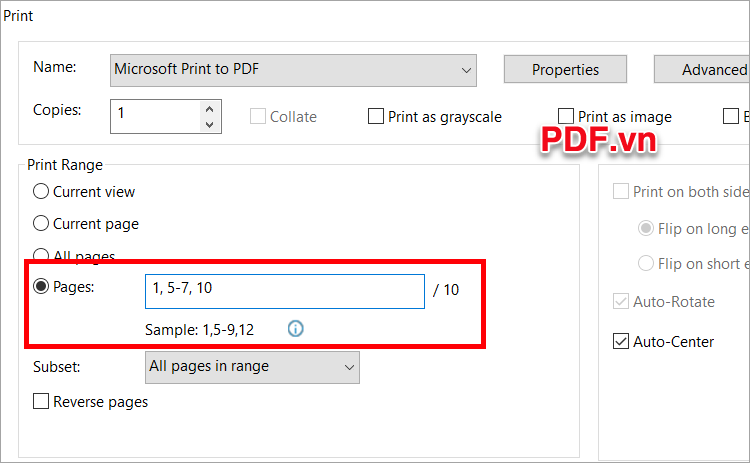 Để chia nhỏ file PDF tùy ý bạn chọn Pages trong đây, bạn nhập số trang cần chia nhỏ