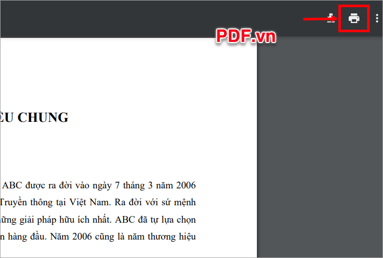 File PDF được mở trên trình duyệt Google Chrome, bạn chọn biểu tượng In hoặc tổ hợp Ctrl + P