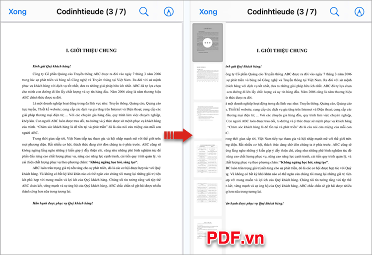 Kéo trượt từ cạnh trái sang phải để mở chế độ chỉnh sửa cho file PDF