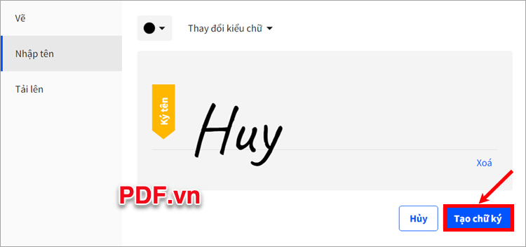 Sau đó bạn chọn Tạo chữ ký