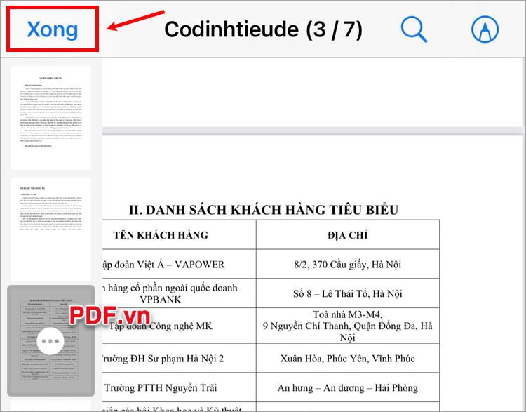 Sau khi chỉnh sửa xong, bạn chọn Xong để lưu lại file PDF đã chỉnh sửa