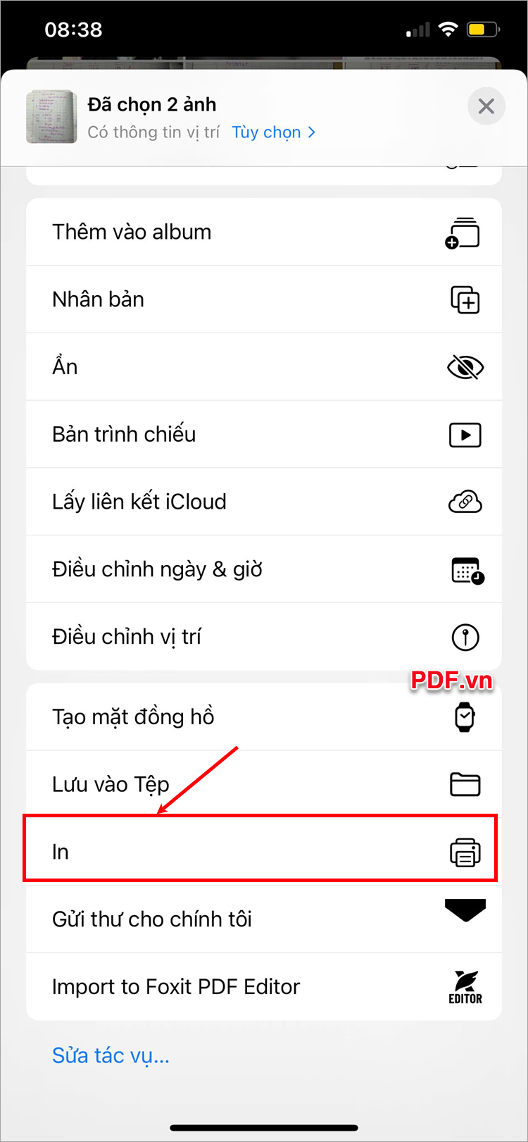 Xuất hiện menu ngữ cảnh, bạn kéo xuống và chọn tính năng In